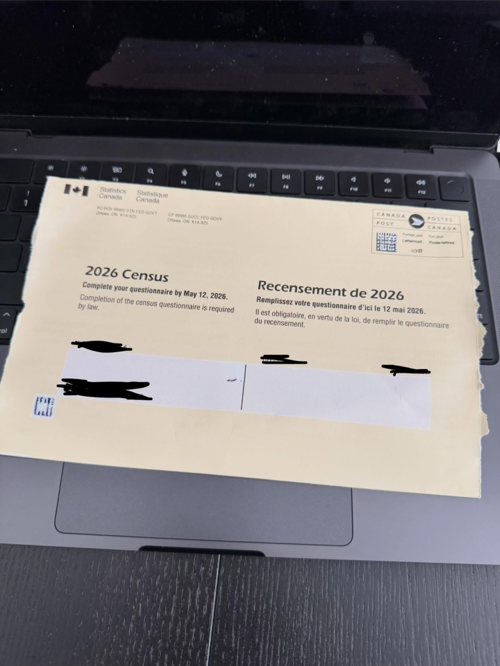 容羨媛早前收到加拿大的人口普查信件，差點誤當垃圾處理。