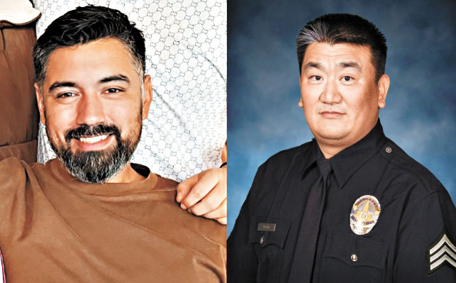 加西亞(左)和洛市華裔警官鄧修。GoFundMe/洛杉磯警察局