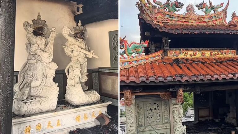福建安溪廟宇疑遭雷擊 四大天王神像被燻黑引關注