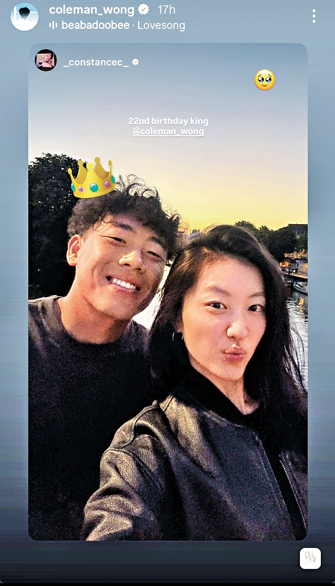 康堤早前到法國撐男友黃澤林比賽,更罕有地晒合照放閃。