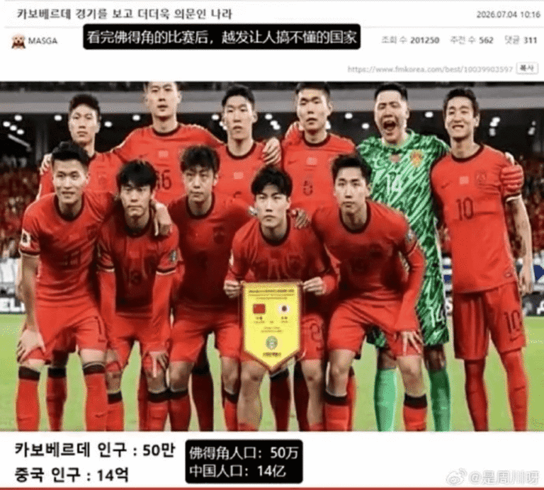 世界盃2026：佛得角表現獲讚 韓國球迷以人口對比引發中韓網絡討論