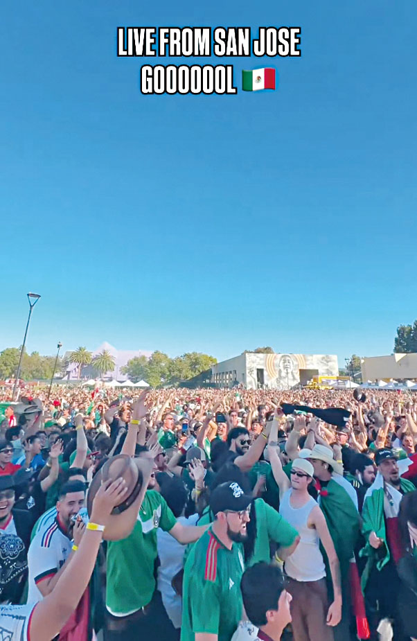 墨西哥進球後，市中心公園Discovery Meadow的球迷熱情歡呼。San Jose Earthquakes X帳號