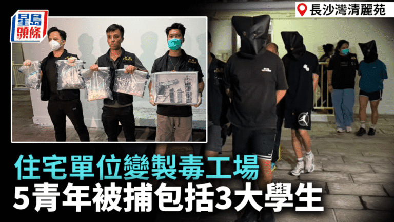 長沙灣住宅單位揭發製毒工場 警檢300萬元毒品及仿製槍拘5青年