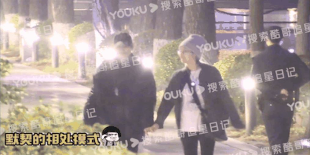 徐克與女友樂樂拖手散步。（微博圖片）