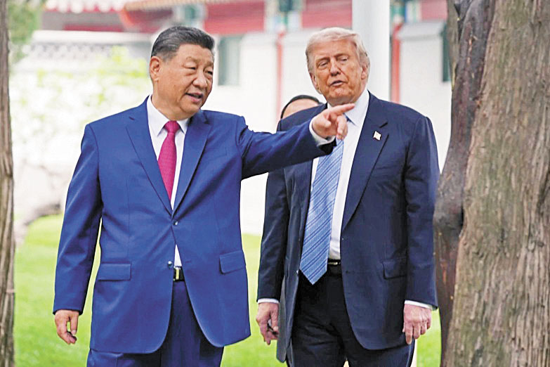 美國總統特朗普5月15日在北京中南海領導人辦公大樓與中國國家主席習近平會談。 美聯社