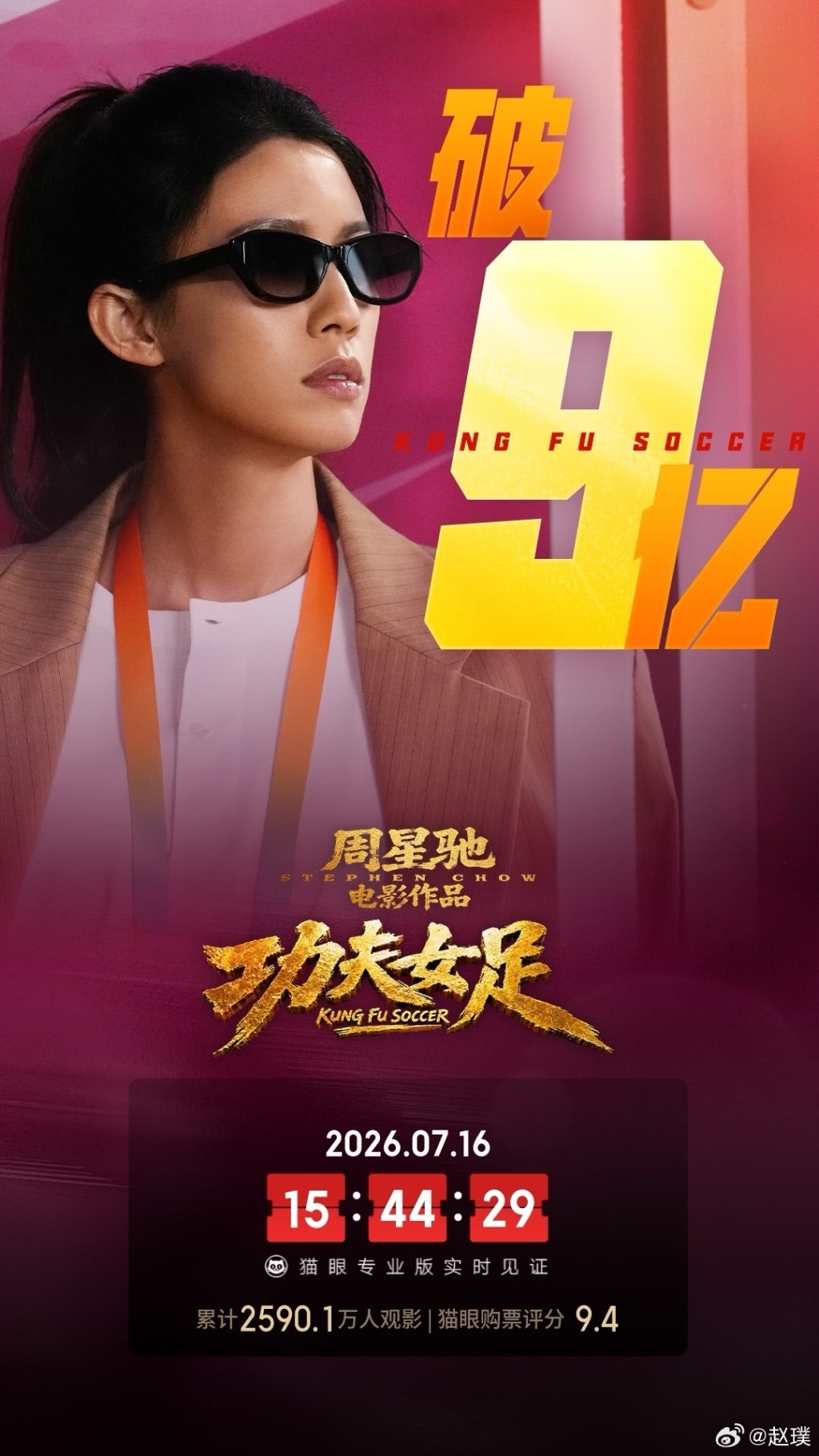 周星馳執導的新片《功夫女足》,在內地票房已突破9億人民幣。
