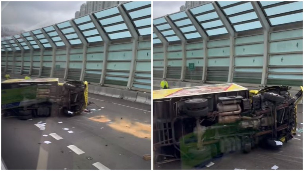 屯門公路貨車翻側 往九龍方向交通受阻