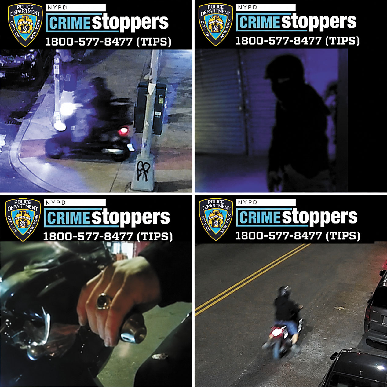 警方公布照片通緝摩托車搶劫嫌犯。