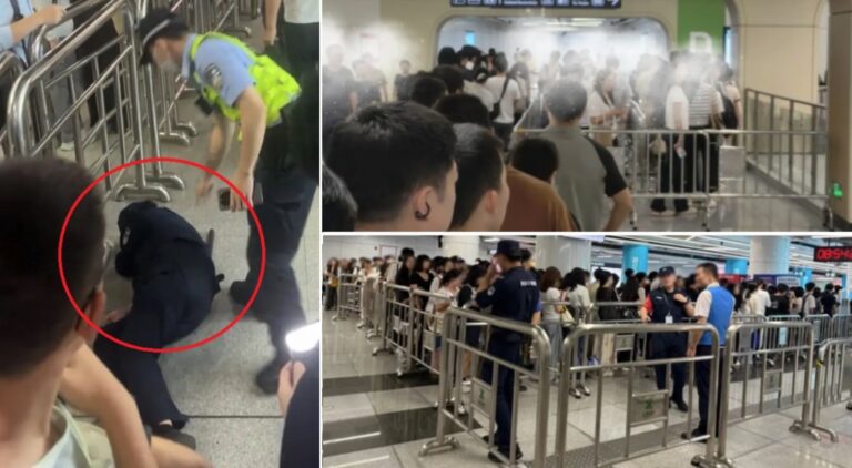深圳地鐵實施「逢包必檢」新規 安檢通道現人潮 職員一度被撞倒