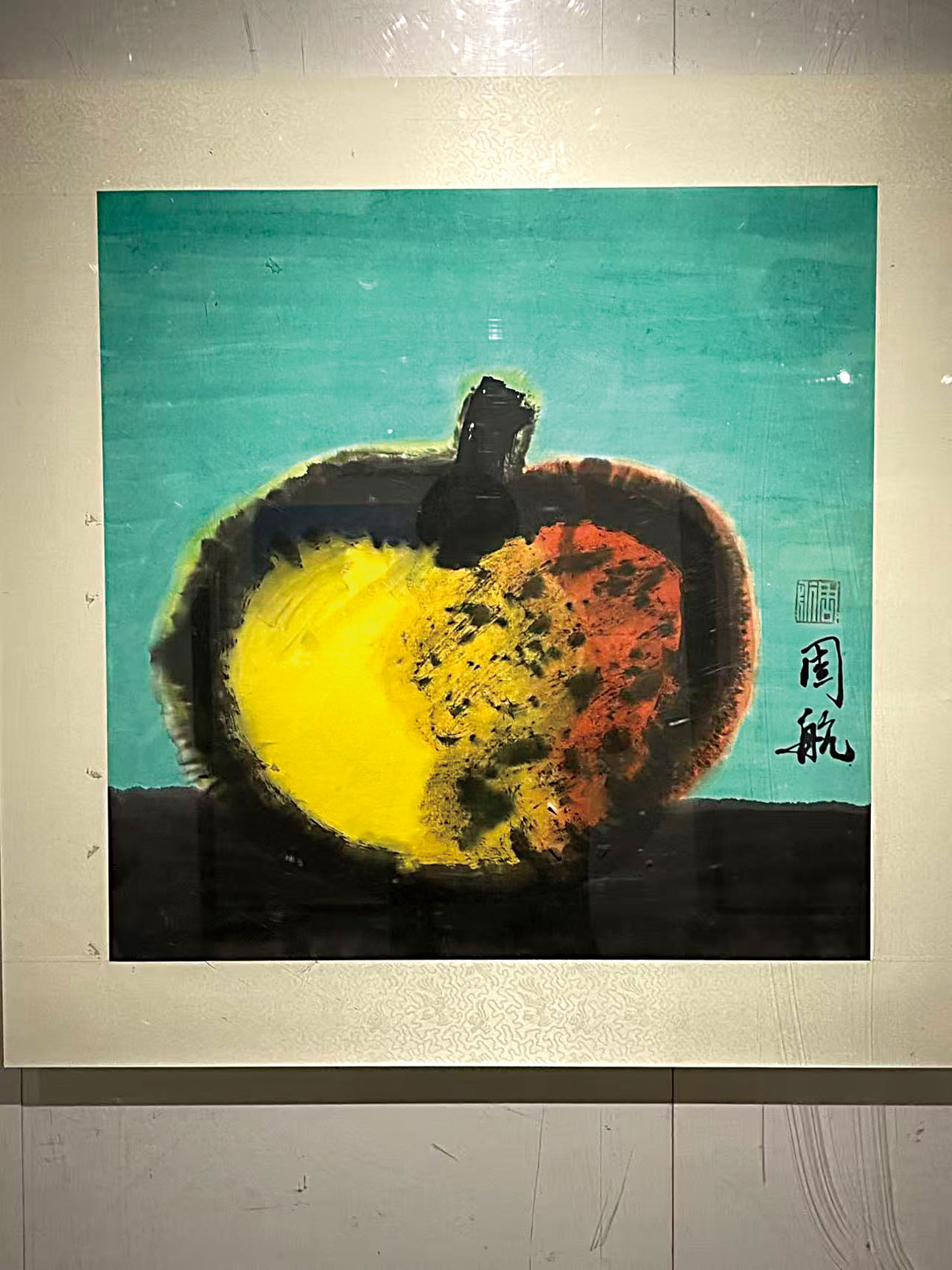 展出的周航一幅畫作。矽谷亞洲藝術中心