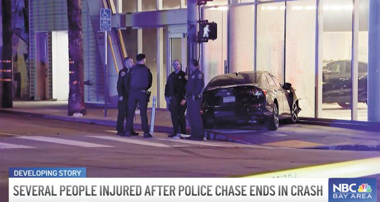 嫌犯開車衝撞無辜汽車，導致對方撞向一座消防栓和奧迪經銷商。NBC電視畫面