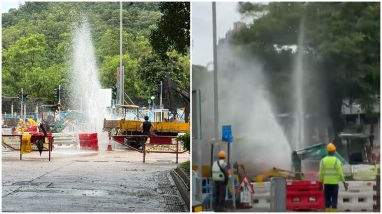 青衣長亨邨地盤工程掘爆水管 水柱高達六米 兩座樓宇及商場一度停水