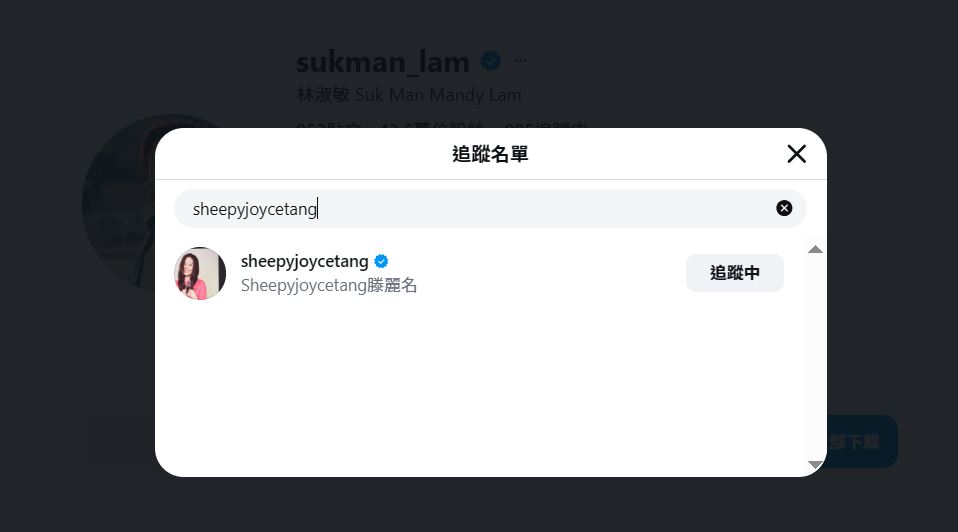 而林淑敏的IG則仍然關注著滕麗名。