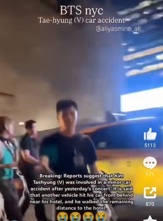 保鏢安排身穿綠色背心的V離開事故車輛。