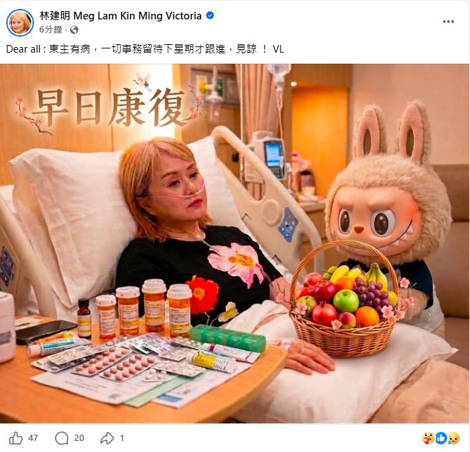 林建明寫道:「東主有病」,表示需要休息。