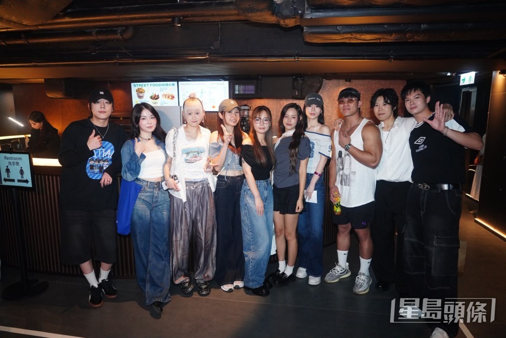 Kim、陳海寧Isabella、WinWin、周卓盈、Ash、許寶恆Alice、Lolly Talk阿妹、亨仔、Marco、黎展峯(左起)到場支持。
