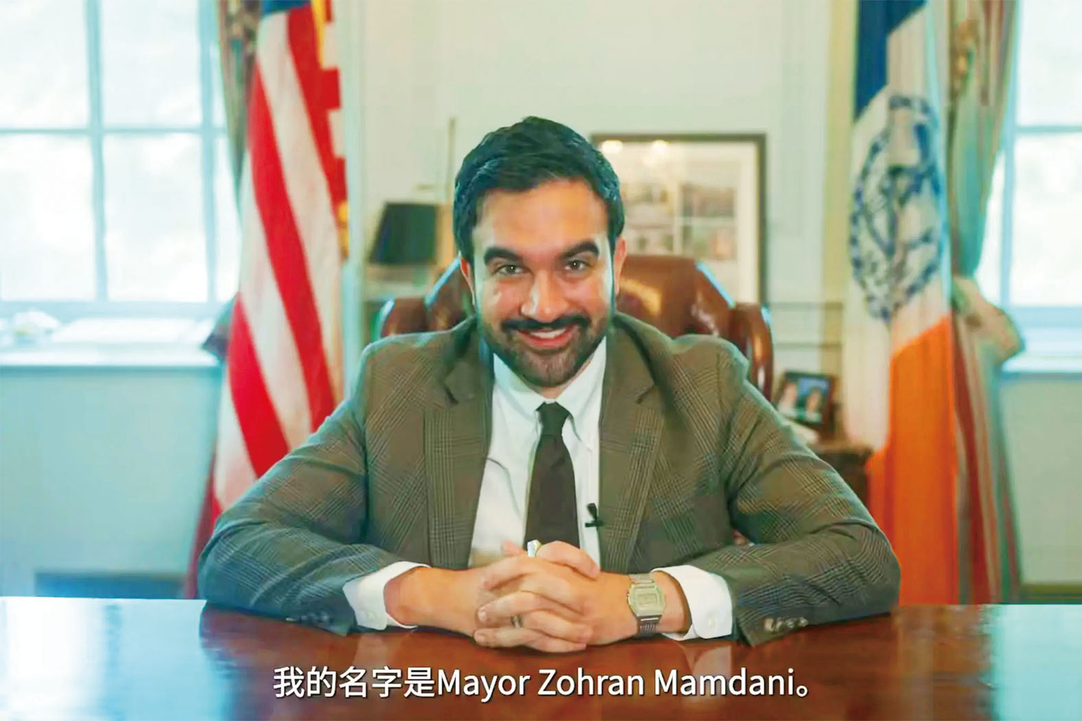馬姆達尼發布普通話宣傳影片，迅速在網絡引發熱議。 市長辦公室X圖片