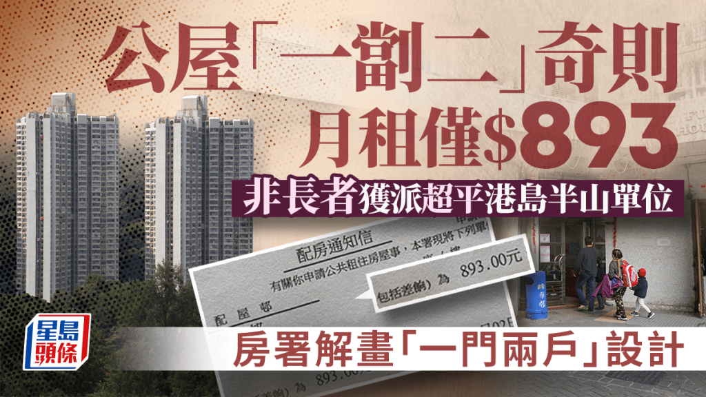 港島公屋單位「一門兩戶」設計曝光 非長者獲派月租893元分間單位
