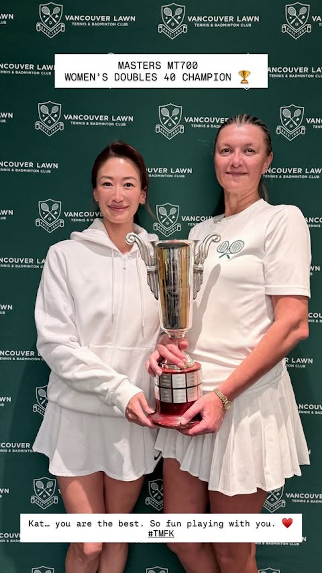 謝婷婷透露奪得網球大師賽MT700女子雙打40歲組別冠軍。