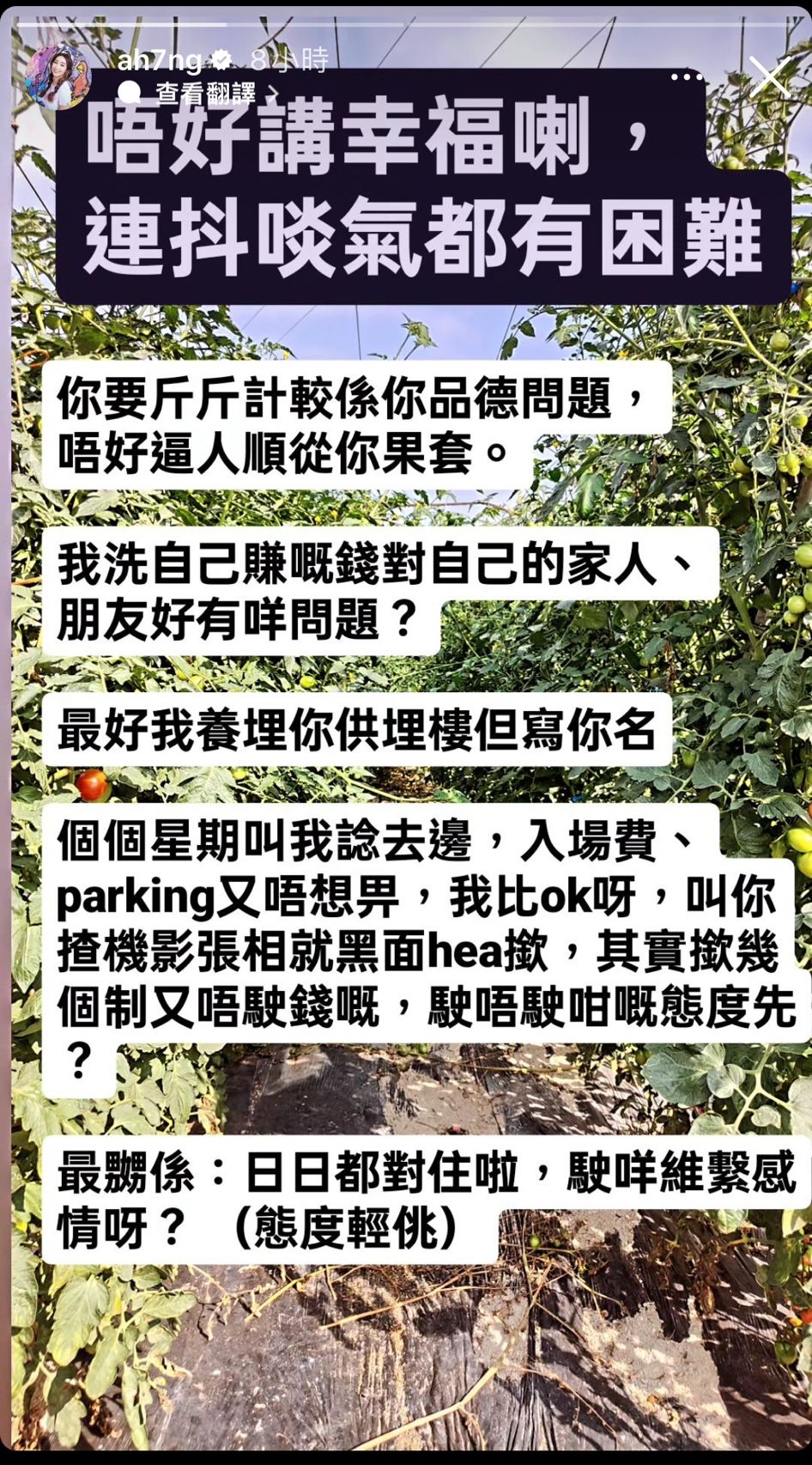 阿七吳嘉儀曾在IG限時動態連續發文，疑似發洩對老公的不滿。