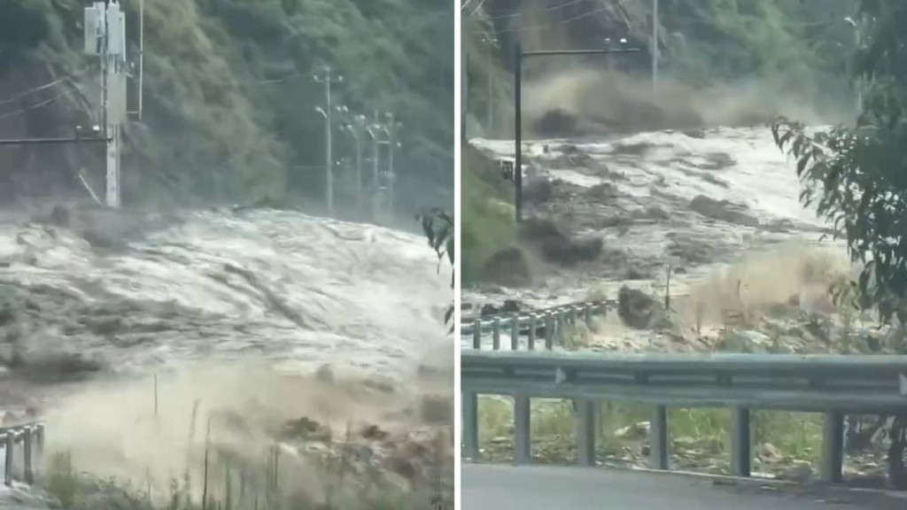 西藏吉隆口岸遭泥石流沖毀 遊客目擊山洪緊急倒車撤離