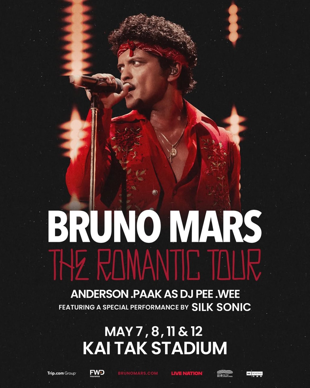 Bruno Mars《The Romantic Tour》香港站將於2027年5月7日至12日期間在啟德主場館舉行。