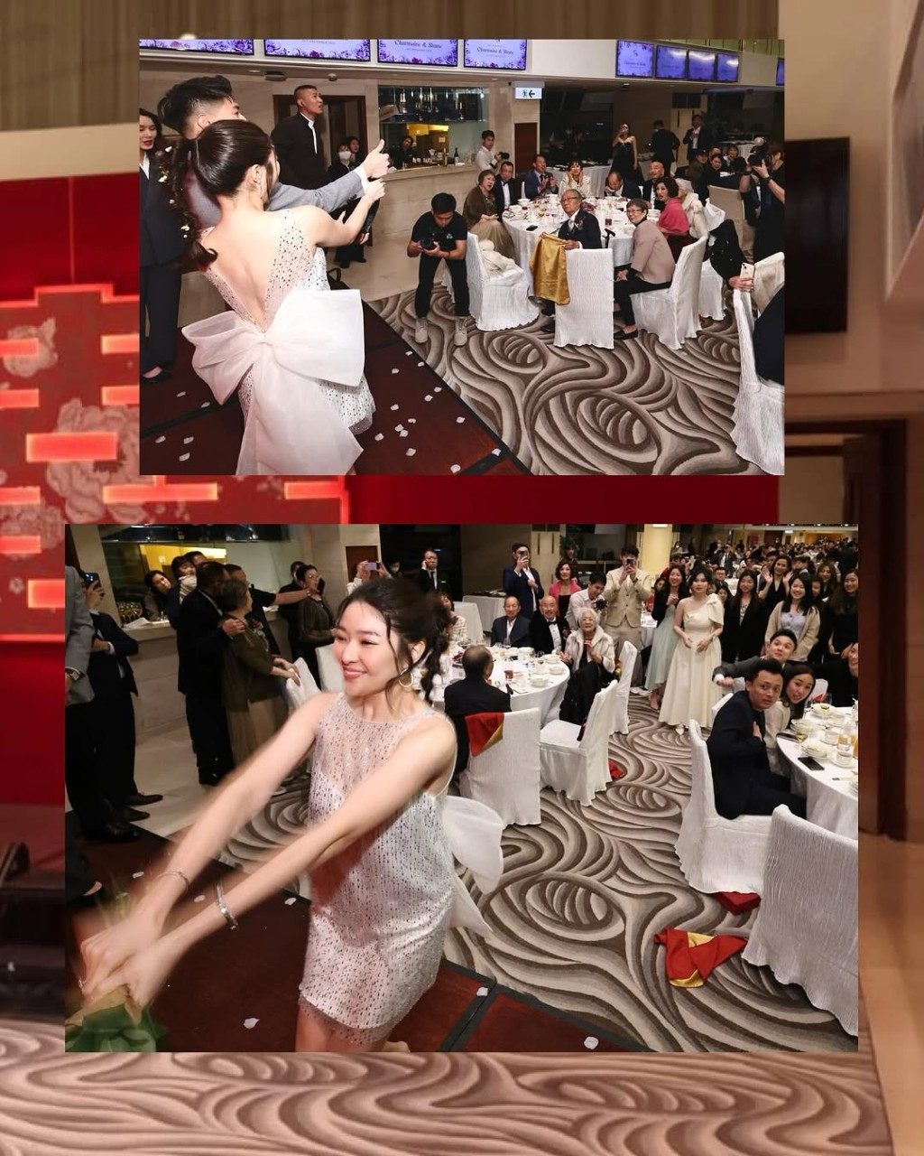 許紹雄女兒在婚宴上拋出花球。