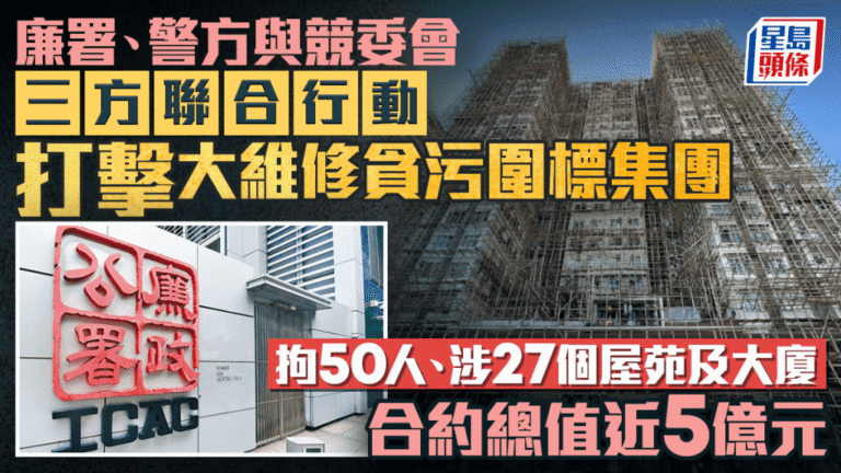 廉署聯同警方及競委會瓦解大維修圍標集團 拘50人涉27屋苑近5億元合約
