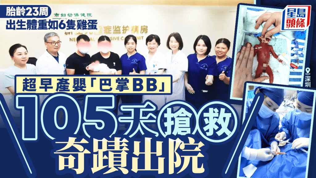 深圳成功救治胎齡23周、體重僅330克超早產兒
