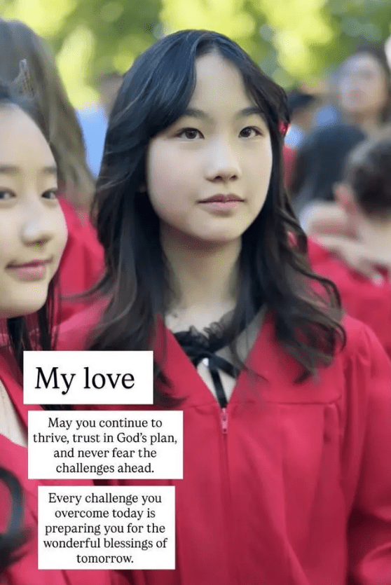 袁彩雲女兒江軒慧小學畢業，五官與媽媽如倒模般相似。