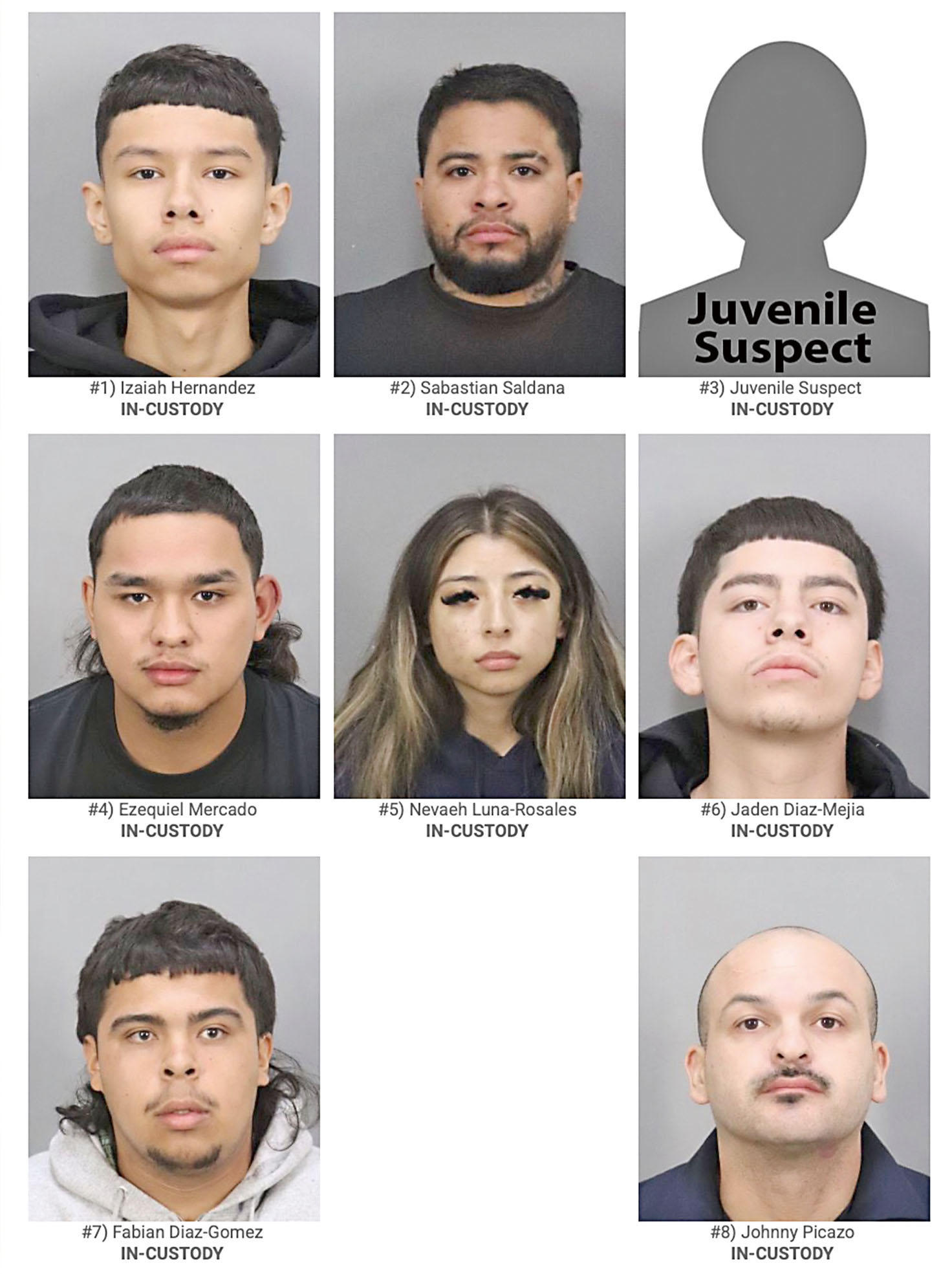 警方已拘捕8名涉案疑犯，包括一名17歲未成年人。聖荷西警察局