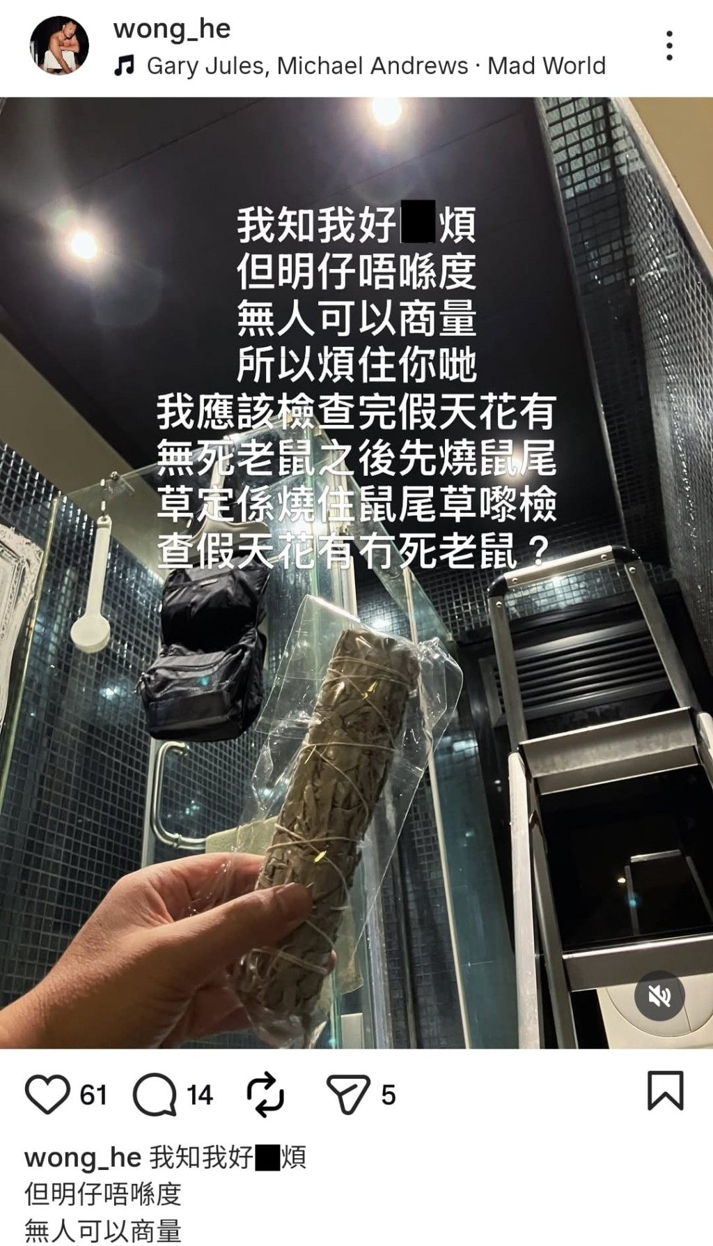 王喜近期的帖文時常提及明仔。