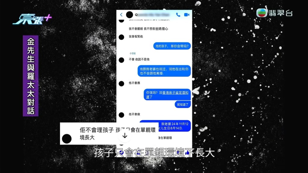 羅太向金先生表示,羅先生不會理會孩子,孩子將在單親環境成長。