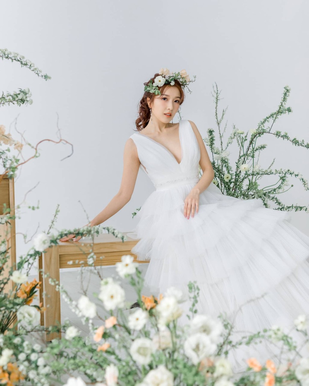 郭嘉文在2021年曾穿上婚紗拍照。
