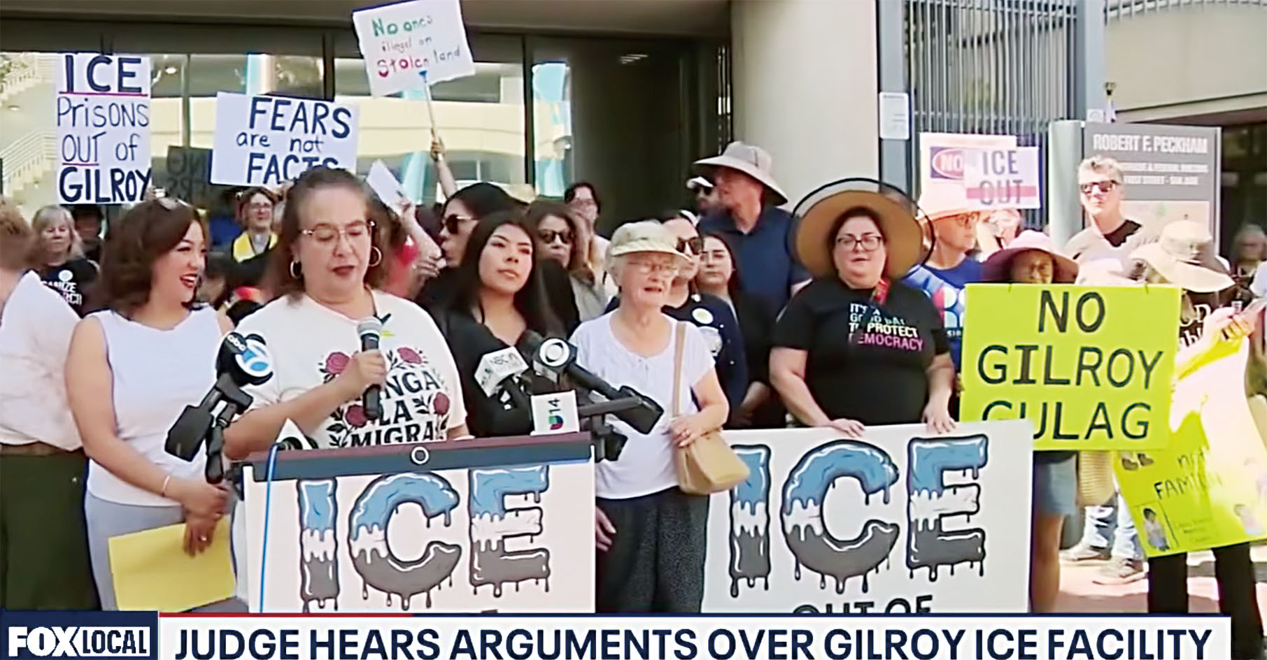 民眾此前抗議將吉爾雷（Gilroy）一間農業研究公司改裝為拘留中心。KTVU電視畫面