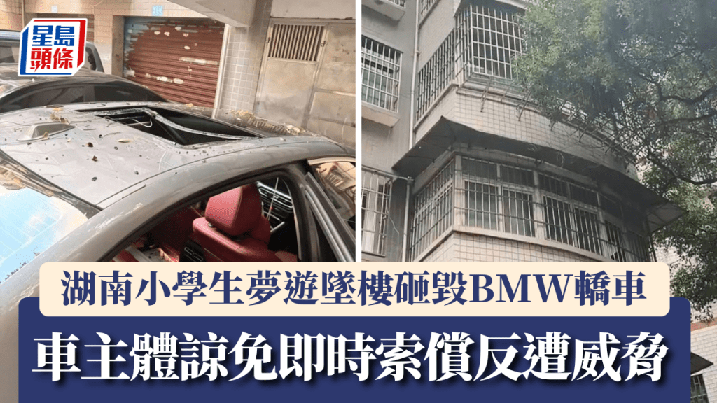 湖南小學生夢遊墜樓砸穿寶馬 車主體諒暫緩索償