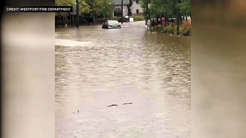 康州費爾菲爾德縣短時間內降雨量達約7吋。韋斯特波特消防局圖片