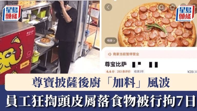 尊寶披薩員工後廚行為失當 涉污染食品遭行政拘留
