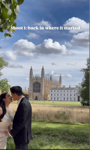 在充滿回憶的劍橋校園裡，施宇琪與未婚夫深情擁吻，場面溫馨。