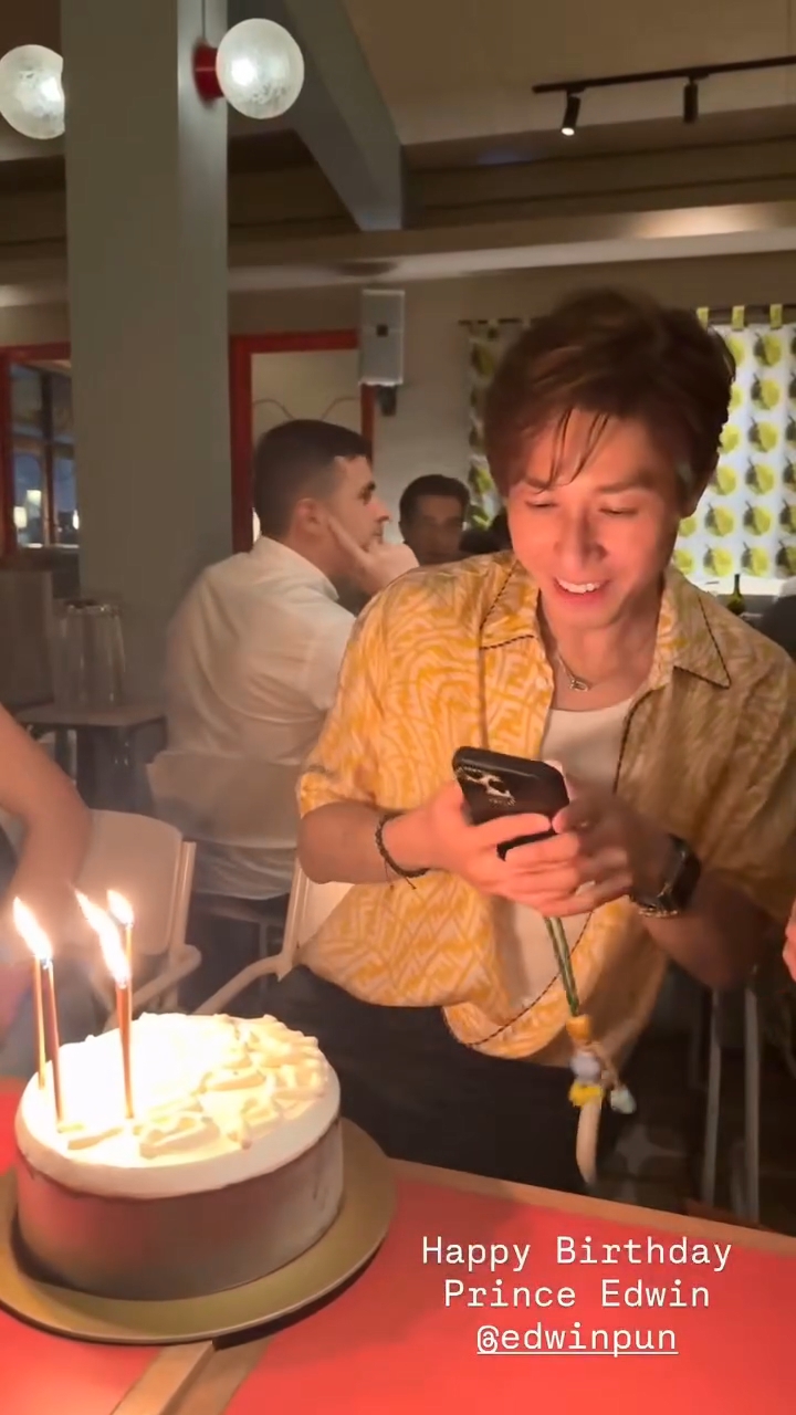關智斌的「高富帥」好友Edwin三月份在泰國慶祝生日,據稱他是來出席婚禮。