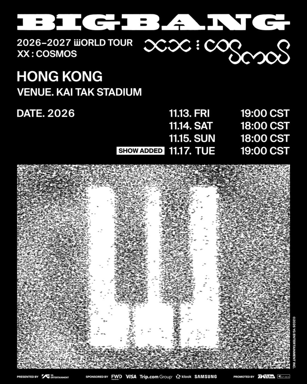 BIGBANG香港演唱會於9月22日宣布,終極加開11月17日最後一場。