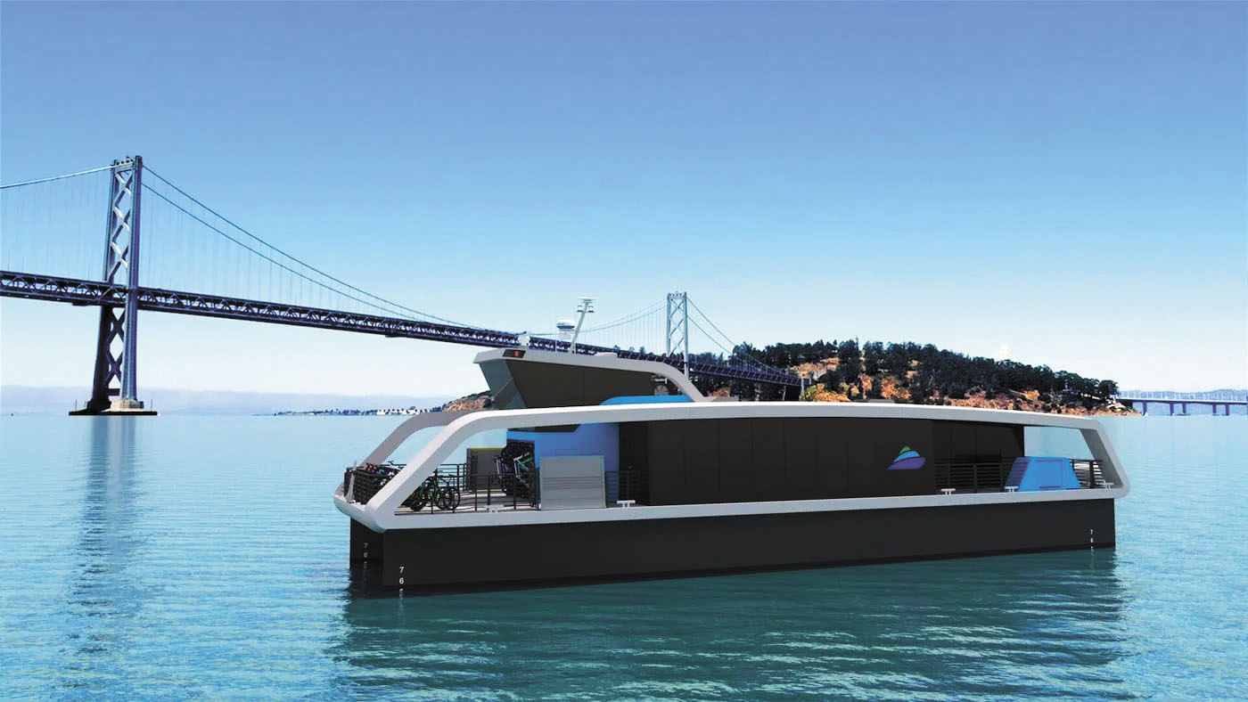 柏克萊碼頭推出零排放電動渡輪的構想圖。SF Bay Ferry