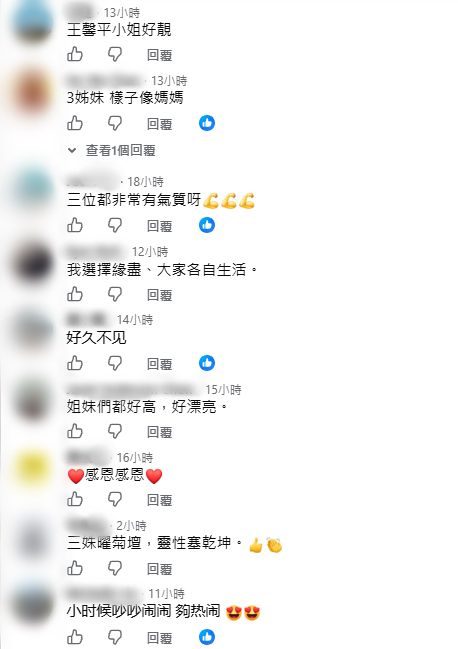 網民指王馨平三姊妹同樣是靚女。