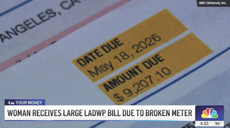 洛杉磯水電局寄發帳單金額超過9200元。NBC 4