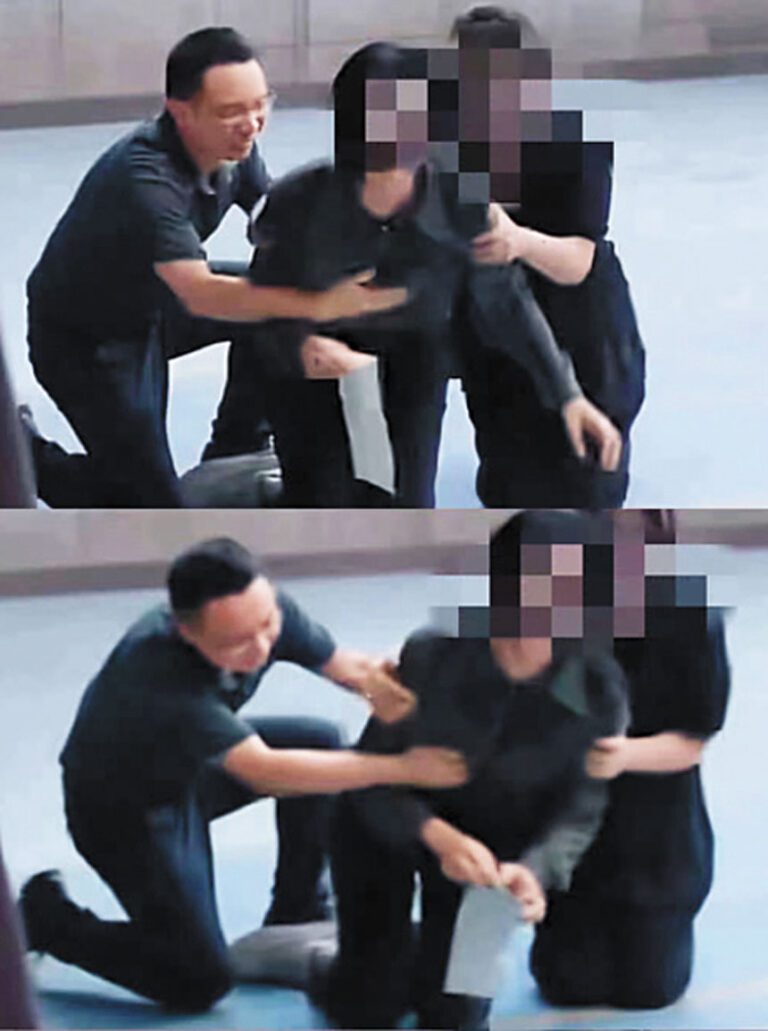 男性臨時演員在對戲時疑似猥褻女演員。網上圖片
