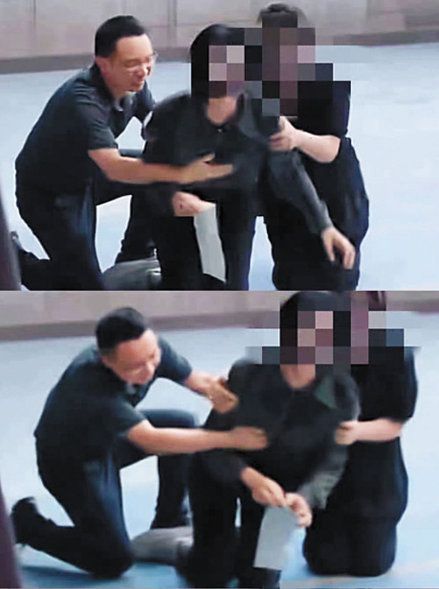男性臨時演員在對戲時疑似猥褻女演員。網上圖片