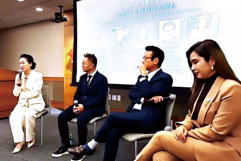 李紅（左一）在2025年未來新生代青年領袖峰會中發表演講。 檔案圖片