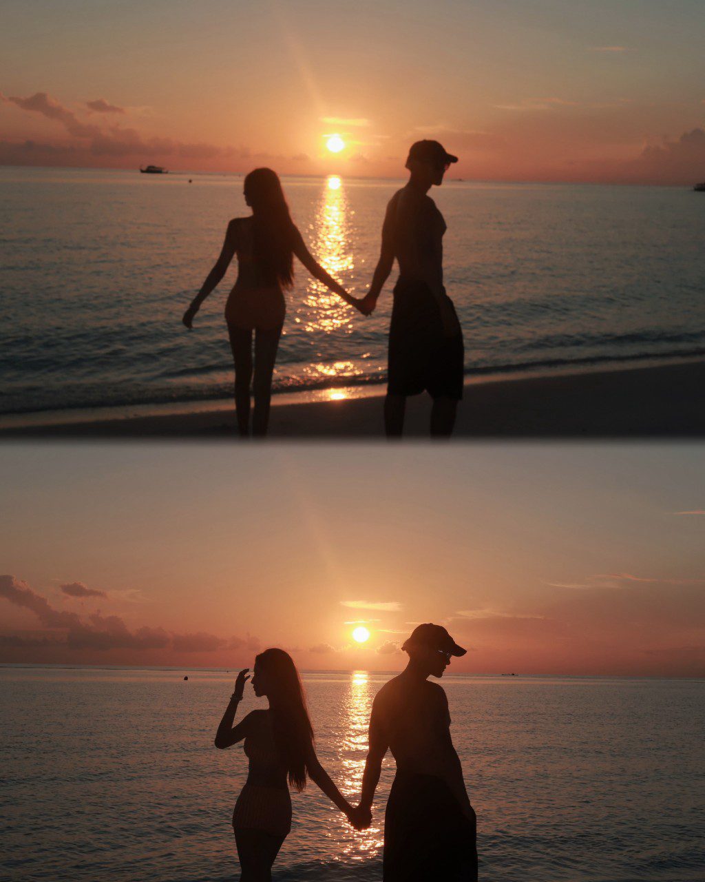 黃子韜與徐藝洋到海邊觀看日落。