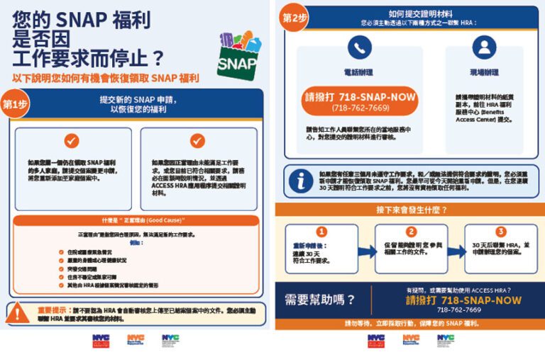 市府將展開全市外展宣傳行動，恢復糧食援助申請，並有中文單張。
