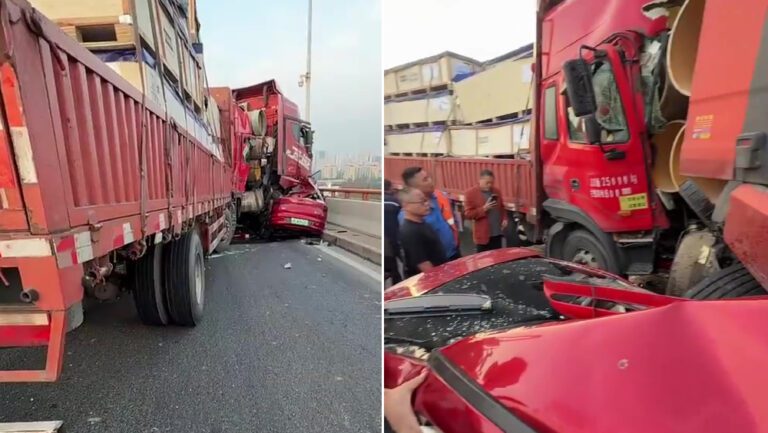 上海徐浦大橋發生六車連環相撞事故 貨車越線釀一死兩傷